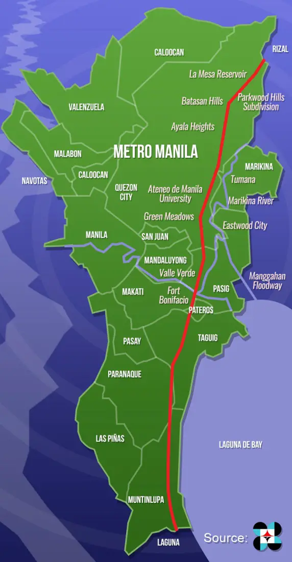 West Valley Fault map. Source: DOST