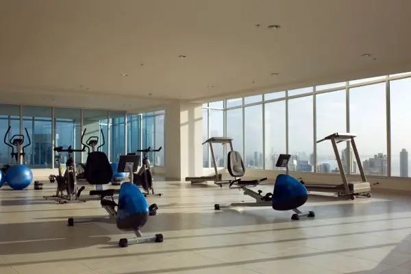 Gym facilities at a high-rise condominium.